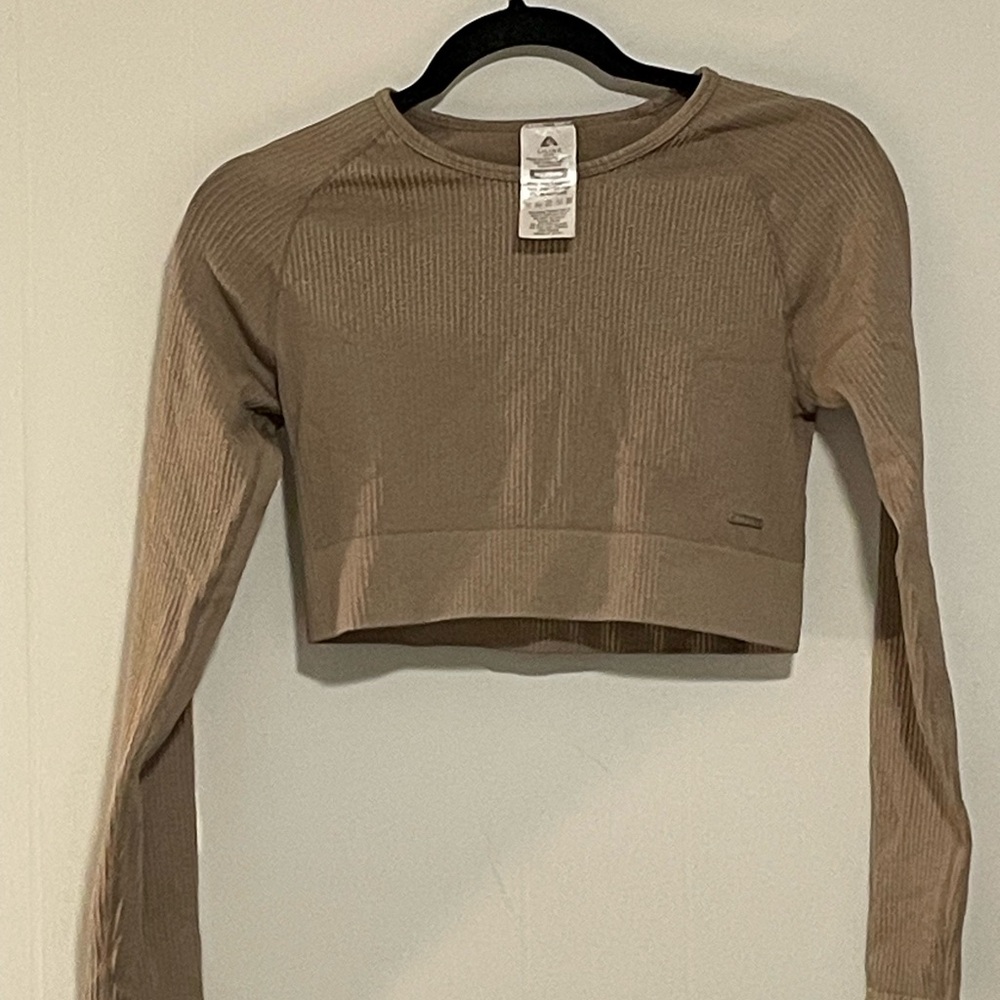 Stylish Tan Long Sleeve Crop Top. Item # 11323